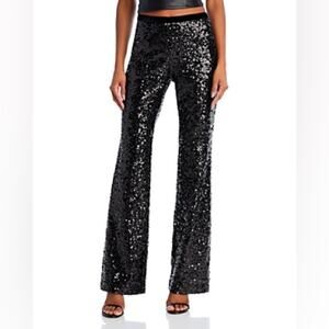 LoveShackFancy Journee Velvet-trimmed Sequined Crepe Straight-leg Pants Sz 4